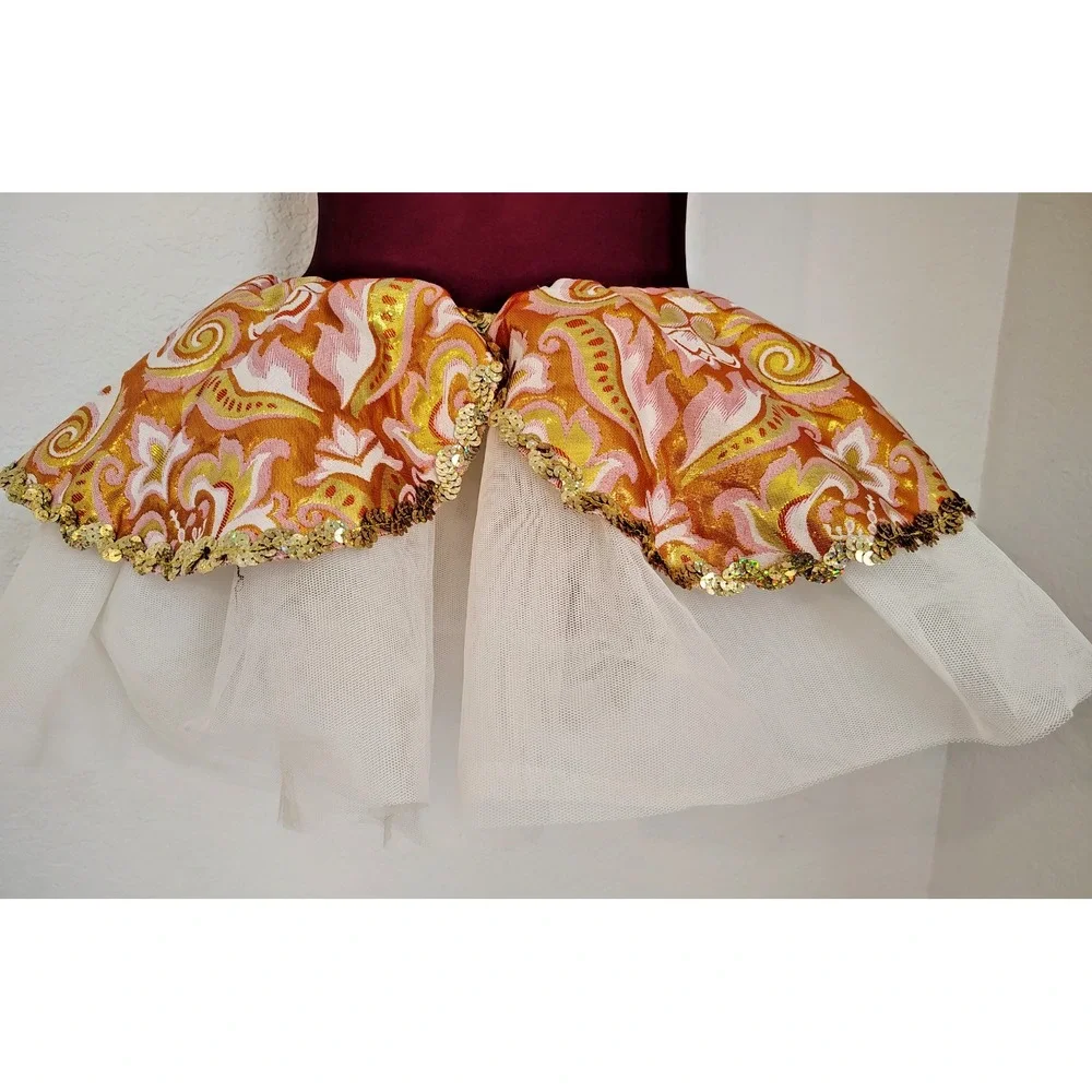 Revolution Dancewear Wine Gold Ivory Broque Ballet Dance Costume Child's XL